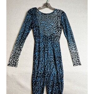 Womens Animal Print Jumpsuit XS Party Wear Blue Black Shear Open Back